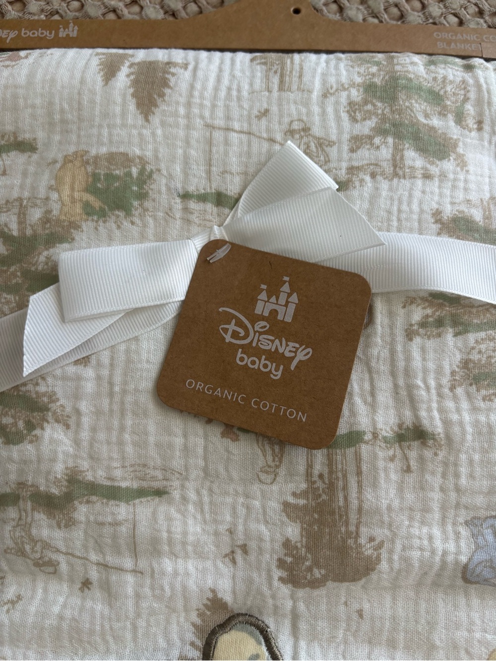 Disney Baby Organic Cotton Muslin Blanket - Cream, Tan & Green - Picture 3 of 5